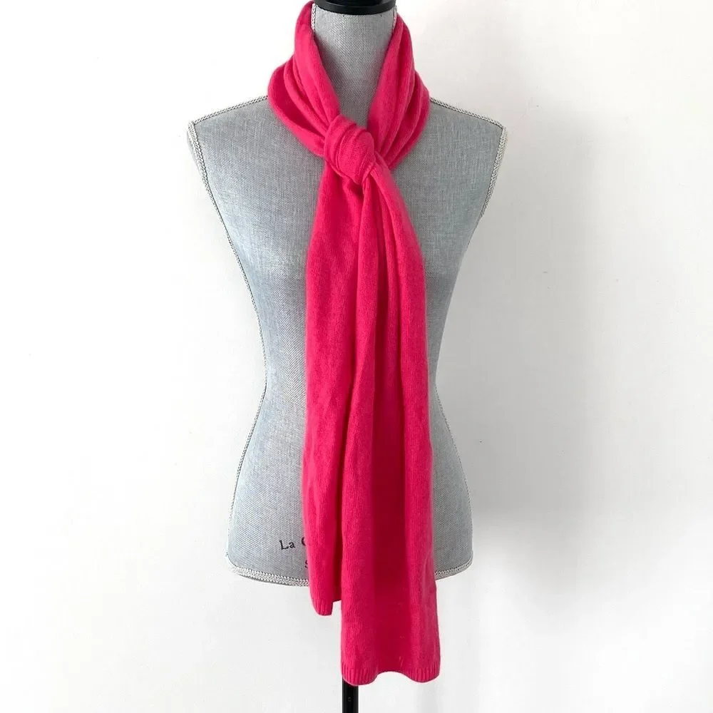 Hannah Rose Fuchsia Pink 100% Cashmere Lightweight Scarf Quiet Luxury Classic
